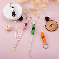 6Pcs 6 Colors Schima Wood & Cotton Cord Keychain&nbsp;KEYC-KS0001-03