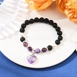 4Pcs Natural Mixed Gemstone Heart Charms Bracelets&nbsp;BJEW-JB12402