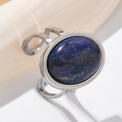 Oval Natural Gemstone Finger Rings&nbsp;RJEW-M062-02P-18