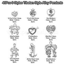 45Pcs 9 Styles Tibetan Style Alloy Pendants&nbsp;TIBEP-CJ0002-74