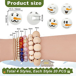80Pcs 4 Styles Snowman Theme Printed Wood European Beads&nbsp;WOOD-PH0003-04A