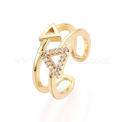 Brass Micro Pave Cubic Zirconia Cuff Rings for Women&nbsp;KK-T071-71G