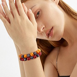 Dark Orange Natural Yellow Jade Round Beaded Stretch Bracelet&nbsp;BJEW-SW00077-07