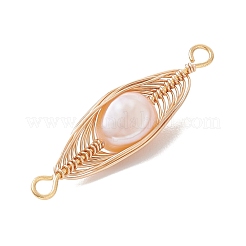 Natural Cultured Freshwater Pearl Potato Copper Wire Wrapped Horse Eye Links Connector Charms&nbsp;PALLOY-JF04766