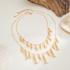 Bohemian Ocean Zinc Alloy & Iron Multiple Fish Pendant Double Layer Necklaces for Women&nbsp;WG627B2-01