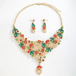 Christmas Santa Claus & Leaf Alloy Rhinestone Pendant Necklace & Stud Dangle Earrings Sets&nbsp;WGF6AE0-02