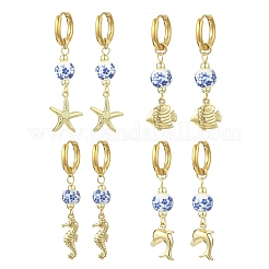 4 Styles Marine Theme 202 Stainless Steel Hoop Earrings&nbsp;EJEW-JE07004