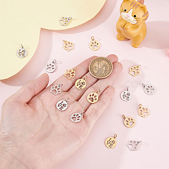 24Pcs 6 Styles Dog Paw Print Shape Stainless Steel Pendants&nbsp;FIND-GA0007-25