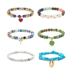 6Pcs 6 Style Natural Mixed Gemstone & Pearl & Glass Beaded Stretch Bracelets Set&nbsp;BJEW-JB08876