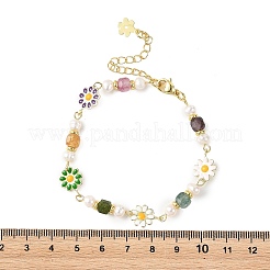 Brass Enamel Flower Link Chain Bracelets for Women&nbsp;BJEW-JB14164