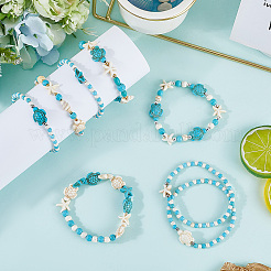 8Pcs Turtle & Starfish Synthetic Turquoise Beaded Stretch Bracelet Sets&nbsp;BJEW-SC0001-47