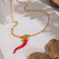 Personalized 304 Stainless Steel Red Enamel Chili Pepper Pendant OT Necklaces for Women&nbsp;TG1735