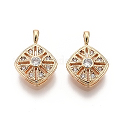 Rhombus Brass Micro Pave Clear Cubic Zirconia Pendants&nbsp;KK-G436-16G