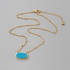 Simulated Druzy Resin Oval Pendant Necklace with Alloy Satellite Chains&nbsp;NJEW-WH0016-39G-01