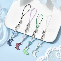 4Pcs Star with Moon Glass Beads & ABS Plastic Pearl Mobile Straps&nbsp;HJEW-JM04413