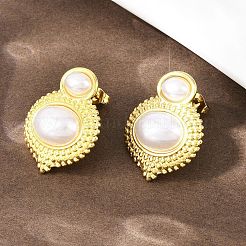 304 Stainless Steel ABS Plastic Imitation Pearl Oval Stud Earrings&nbsp;EJEW-Z141-01G