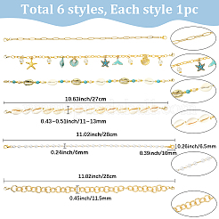 6Pcs 6 Styles Ocean Theme Brass & Plastic Pearl & Cowrie Shell & Iron Chain & Alloy & Synthetic Turquoise & Magnesite & Aluminum Baseball Cap Chain&nbsp;HJEW-SC0002-38