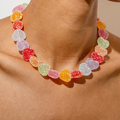 Resin Jelly Heart Beaded Necklaces&nbsp;FS-WGF46B0-01