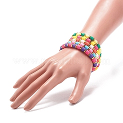 5Pcs 5 Colors Column Polymer Clay Stretch Beaded Bracelets&nbsp;BJEW-JB08765