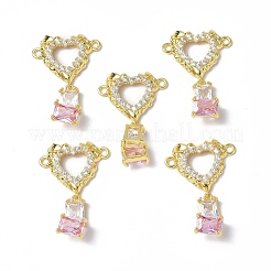 Brass Pave Clear & Pink Cubic Zirconia Connector Charms&nbsp;KK-P223-40G