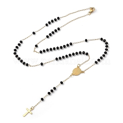 Glass Rosary Bead Necklaces&nbsp;NJEW-H019-03G