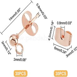 30Pcs 304 Stainless Steel Ball Stud Earring Post&nbsp;STAS-UN0028-92