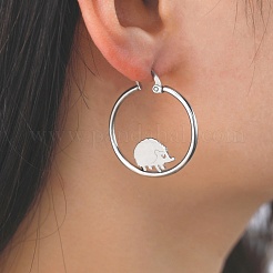 Non-Tarnish 304 Stainless Steel Hedgehog Beaded Hoop Earrings&nbsp;LS-EJEW-F320-02P
