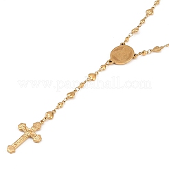 Crucifix Cross with Oval Rosary Bead Necklace&nbsp;NJEW-E070-33G-1