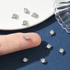 SHEGRACE Brass Pave Clear Cubic Zirconia Flat Round Connector Charms&nbsp;XGRQ3D158-499P