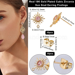 10Pcs Brass with Pink Cubic Zirconia Stud Earring Findings&nbsp;KK-BBC0013-36
