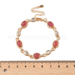Brass Micro Pave Clear Cubic Zirconia Oval Link Bracelets for Women&nbsp;BJEW-F503-01G
