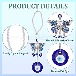 Blue Evil Eye with Butterfly Car Hanging Decoration Ornament&nbsp;HJEW-WH0043-34