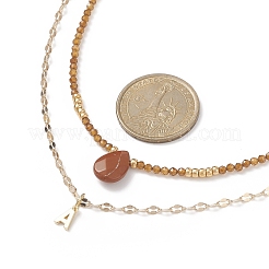 2Pcs 2 Style Natural Red Jasper Teardrop & Brass Initial Letter A Pendants Necklaces Set&nbsp;NJEW-JN04045