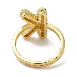 Rack Plating Letter Brass Micro Pave Clear Cubic Zirconia Adjustable Rings for Women&nbsp;KK-S391-03G-K
