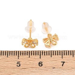 Flower Brass Micro Pave Clear Cubic Zirconia Stud Earrings for Women&nbsp;EJEW-A150-03G