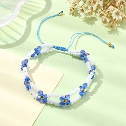 Woven Glass Flower Adjustable Braided Bead Bracelets for Women&nbsp;BJEW-MZ00100-04