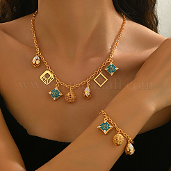 Rhombus Teardrop Round Alloy Enamel Necklaces & Bracelets Sets for Women&nbsp;PJ4309