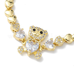 Cubic Zirconia Bear Link Bracelet with Heart Link Chains&nbsp;BJEW-H586-01G