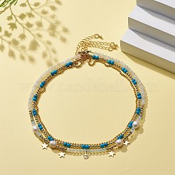 3Pcs 3 Style Natural Pearl & White Moonstone & Synthetic Turquoise & Opalite Beaded Necklaces Set&nbsp;NJEW-JN04000
