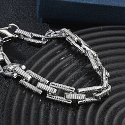 304 Stainless Steel Textured Rectangle Link Chain Bracelets&nbsp;SA-CBA2696-20P