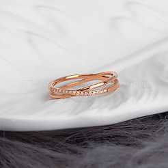 304 Stainless Steel Micro Pave Clear Cubic Zirconia Finger Rings for Women&nbsp;FS-WG1B662-02
