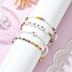 4Pcs 4 Styles Love Theme Glass Seed Beaded Stretch Bracelets Sets&nbsp;BJEW-TA00323