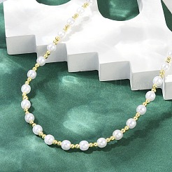 Brass & White ABS Imitation Pearl Handmade Link Chain Necklaces&nbsp;NJEW-M099-01G