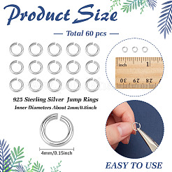 60Pcs 925 Sterling Silver Open Jump Rings&nbsp;STER-ME0001-13