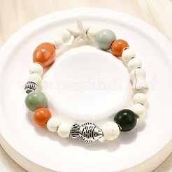 Porcelain Beads & Synthetic Howlite Beads Stretch Bracelets for Women&nbsp;BJEW-D307-02B