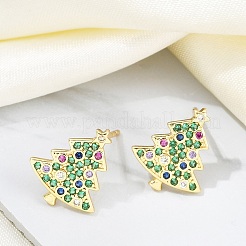 Christmas Rack Plating Brass Cubic Zirconia Stud Earrings&nbsp;EJEW-K245-55D-G