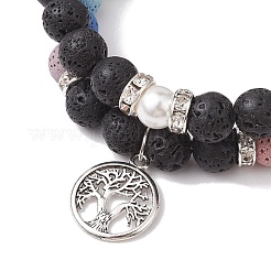 2pcs 2 Styles 8mm Round Dyed Natural Lava Rock & Shell Pearl Beaded Stretch Bracelet Sets&nbsp;BJEW-JB10318