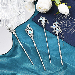 4Pcs 4 Styles Tibetan Style Alloy Resin Hair Sticks&nbsp;OHAR-SC0001-14