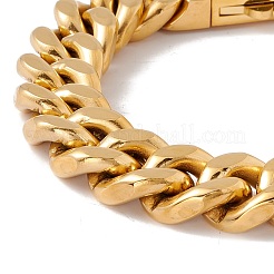 Ion Plating(IP) 304 Stainless Steel Curb Chains Bracelet with Crystal Rhinestone Padlock Clasp for Women&nbsp;BJEW-E107-01G-03