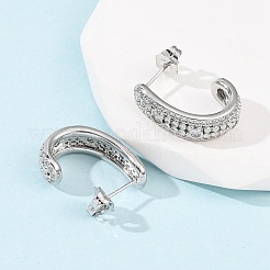 Brass Micro Pave Clear Cubic Zirconia J-Shaped Stud Earrings&nbsp;EJEW-B153-18P